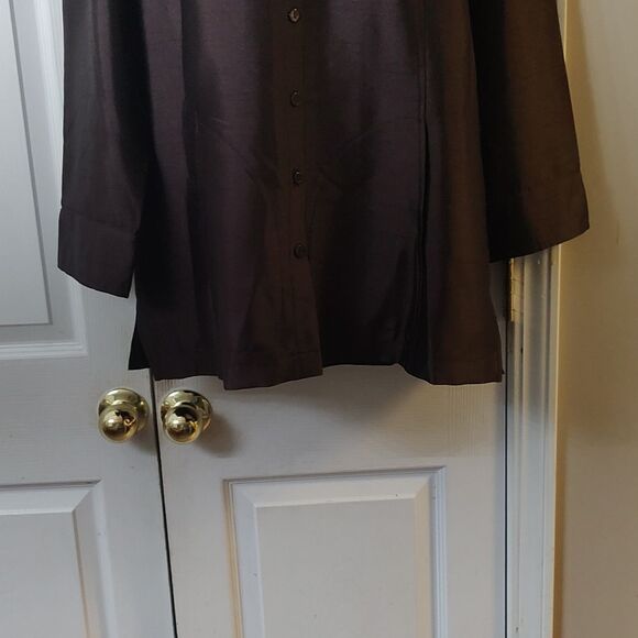 Linea by Louis Dell"Olio brown button down light weight jacket top Sz 12 - Picture 2 of 6